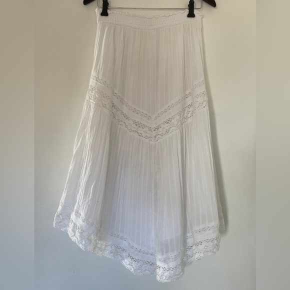 American Eagle V-Cut Lace Detail White Cotton Midi Skirt Size M - Picture 3 of 4